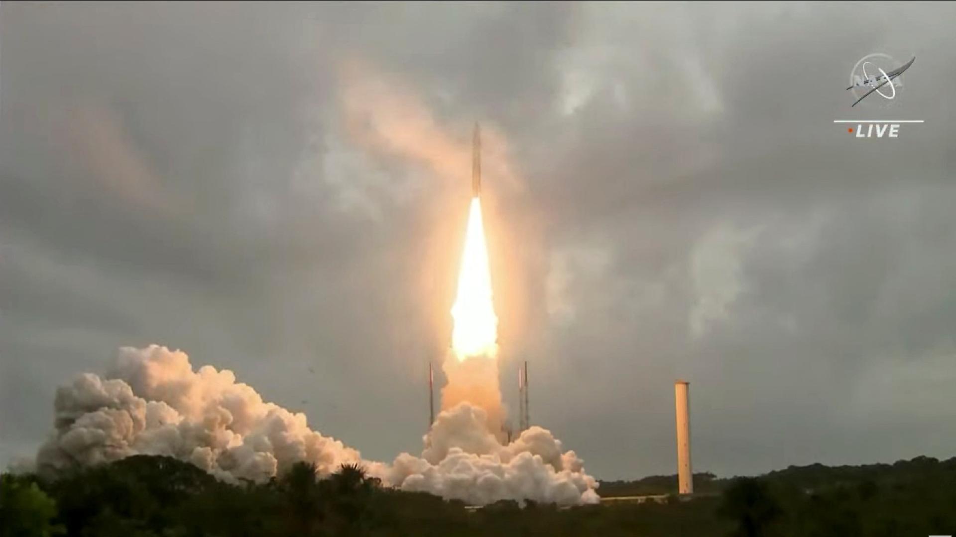 At around 9:20 am ET, as scheduled, the Ariane 5 rocket was launched with the James Webb Space Telescope on board.  Mission considered a success by NASA, Esa (European Space Agency) and CSA (Canadian Space Agency) - Nasa/Nasa TV/Handout via Reuters