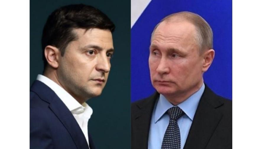 Zelensky e Putin, presidentes da Ucrânia e Rússia, respectivamente - Reprodução