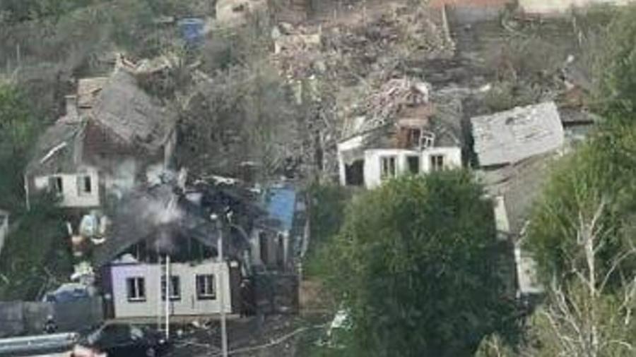 Casas destruídas em Belgorod, cidade russa - Reprodução/Telegram