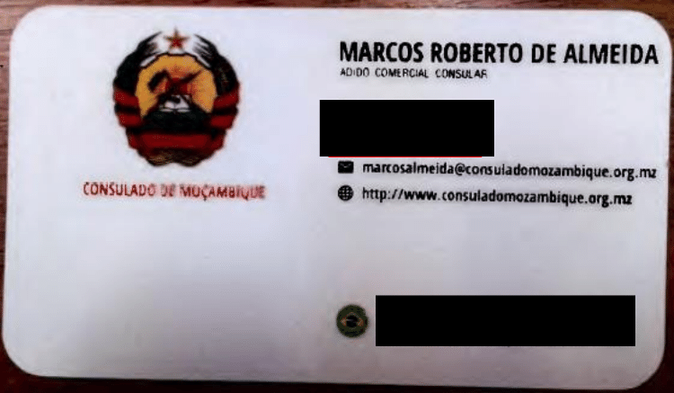 Marcos Almeida, o Tuta do PCC, usava um cartão do consulado do Moçambique