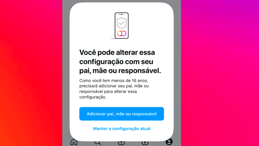 Tela que será vista por jovens no Instagram quando conta de adolescente estiver funcionando no Brasil