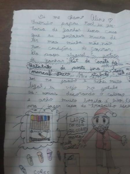 Menina pede material escolar em carta de Natal  - Arquivo pessoal