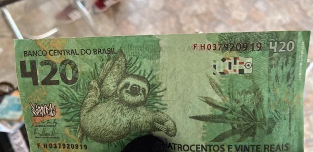 PF apreende nota de R$ 420 com estampa de bicho-preguiça e maconha no Acre