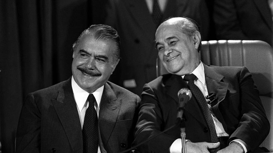 Tancredo Neves e Jose Sarney durante entrevista coletiva em 1985 - Moreira Mariz/Folha Imagem