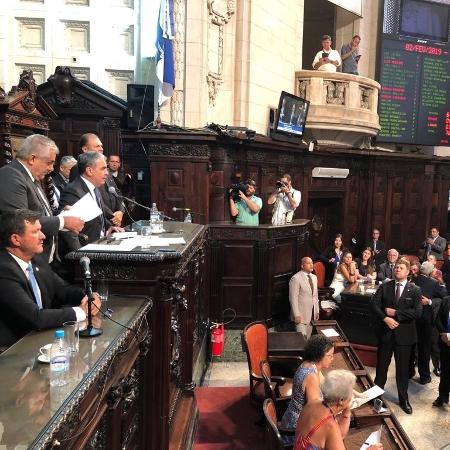 André Ceciliano fala no plenário da Alerj depois de ter sido eleito presidente da casa - Rafael Wallace/Alerj