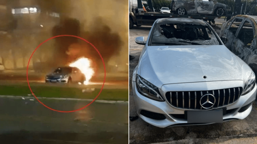 A Mercedes-Benz C-180 teve perda total após ser incendiada por golpistas em dezembro - Arquivo pessoal/Via Cleandro Arruda