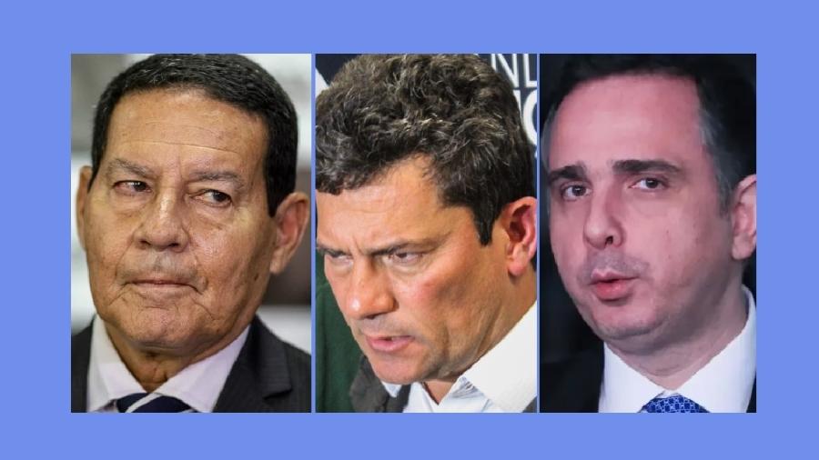 Os senadores Hamilton Mourão, Sergio Moro e Rodrigo Pacheco: golpismo, malandragem, fúria, burrice, oportunismo e falta de agenda, os males da direita são. Entre outros.