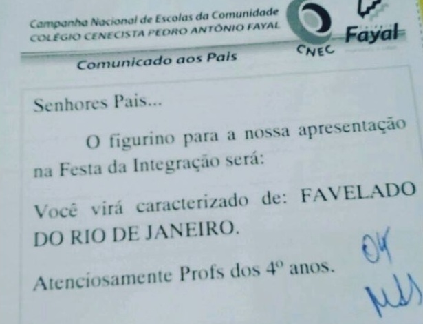 Escola pede para aluno ir fantasiado de favelado do Rio de Janeiro em  festa - 29/06/2017 - UOL Notícias