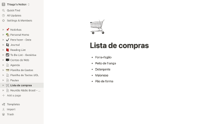 Notion - lista de compras - Reprodução - Reprodução