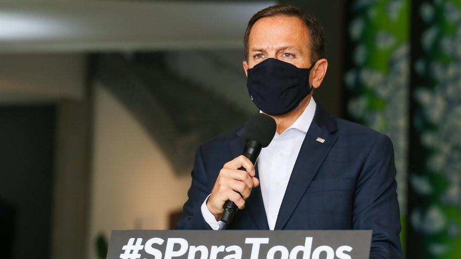 Governador João Doria (PSDB), em coletiva no Palácio dos Bandeirantes; liberação da máscara em ambientes abertos estava prevista para próximo dia 11 - Divulgação/Governo do estado de São Paulo