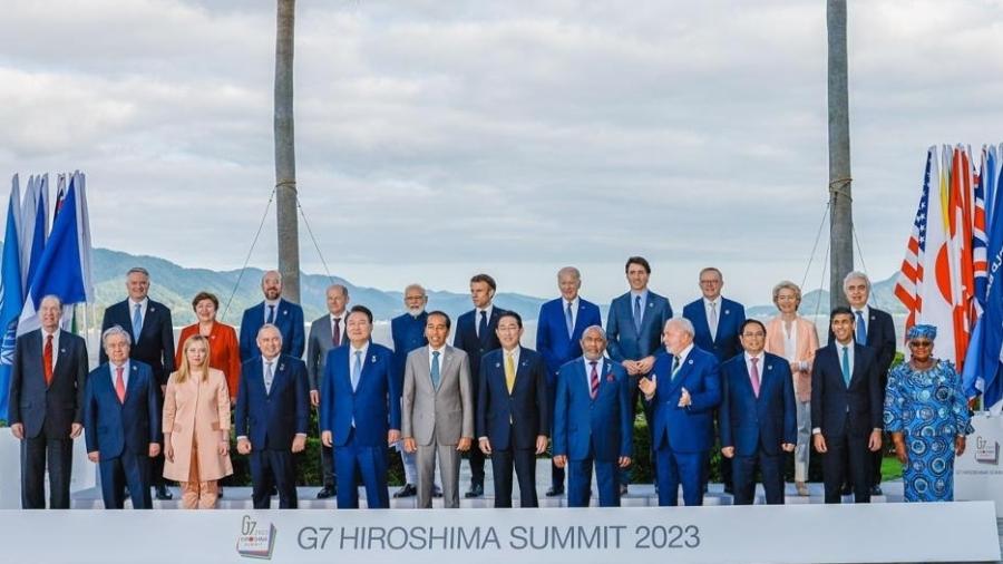 Líderes mundiais em foto oficial da cúpula do G7 em Hiroshima, no Japão - Ricardo Stuckert/PR