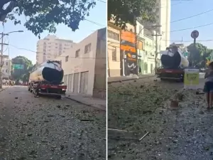 Caminhão-tanque explode, quebra janelas e interdita rua no Rio