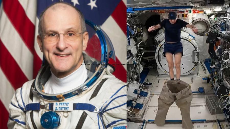 Astronauta viralizou nas redes sociais em vídeo colocando as calças no espaço