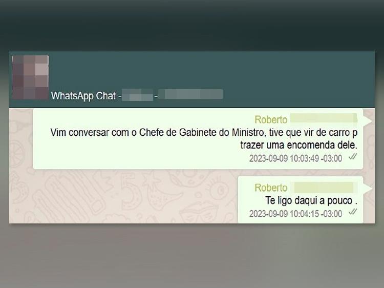 Mensagem de Roberto Zampieri enviada a um interlocutor em 9 de setembro de 2023