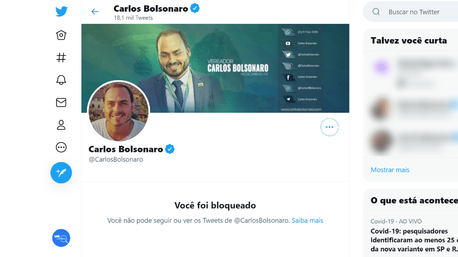 23.jun.2021 - O vereador carioca Carlos Bolsonaro bloqueou o perfil do UOL Confere no Twitter - Reprodução/Twitter