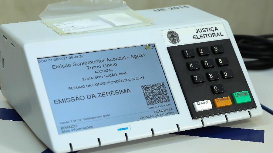 1.ago.2021 - Imagem da emissão da zerésima da urna eletrônica na eleição suplementar de Acorizal, em Mato Grosso - Antonio Augusto/Secom/TSE