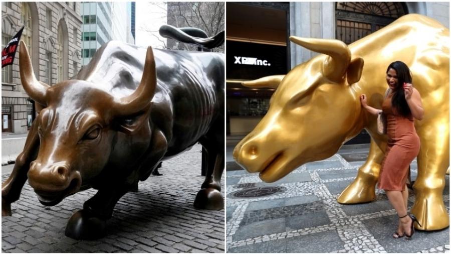 Esculturas de touro em Nova York e São Paulo; artista brasileiro diz que sua obra é "original" e "não replica" obra de outro artista - Reuters/EPA