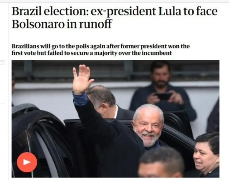 The Guardian says Lula and Bolsonaro will compete in the second round - The Guardian - The Guardian
