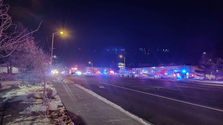 View of multiple security and emergency vehicles parked after shooting in Colorado Springs - Deabueno/TWITTER @TREYRUFFY/via REUTERS - Deabueno/TWITTER @TREYRUFFY/via REUTERS