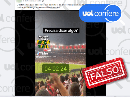 15.fev.2024 - Torcida do Flamengo não gritou "Volta, Bolsonaro"; áudio é de outro momento - Arte/UOL sobre Reprodução Facebook