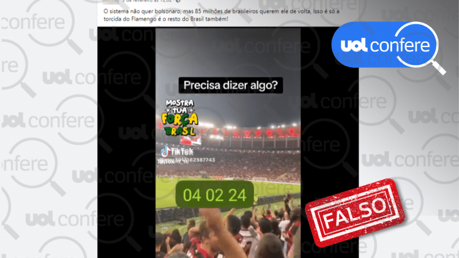 15.fev.2024 - Torcida do Flamengo não gritou 'Volta, Bolsonaro'; áudio é de outro momento