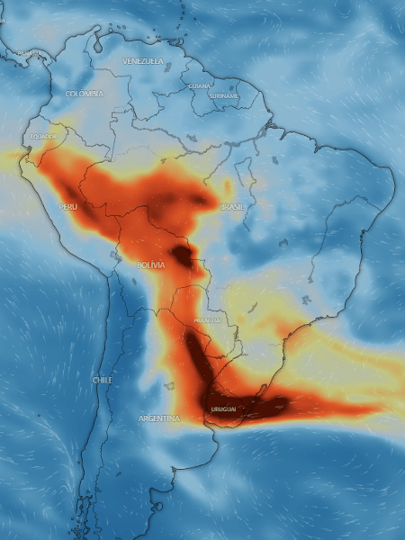 Fumaça chega ao Uruguai e ao norte da Argentina Fumaça chega ao Uruguai e ao norte da Argentina