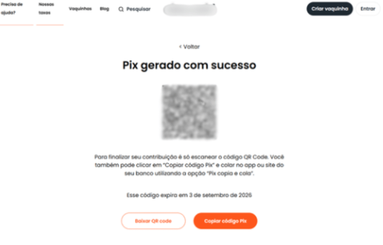  Imagem mostra checkout (momento de pagamento) em comércio online que teve QR code do Pix alterado
