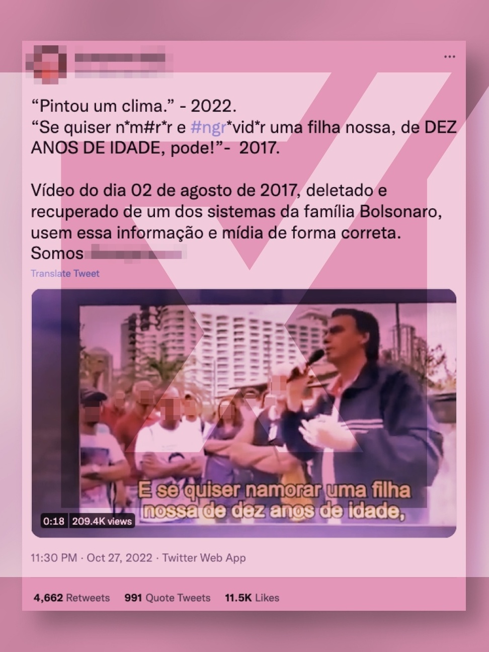 Vídeo foi editado para parecer que Bolsonaro apoia namoro com crianças