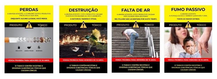 As quatro novas advertências que estarão presentes em mostruários de produtos derivados do tabaco