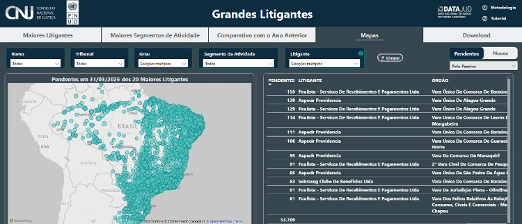Mapa do CNJ mostra localização dos 54 mil processos contra grupos suspeitos de cobranças em massa Mapa do CNJ mostra localização dos 54 mil processos contra grupos suspeitos de cobranças em massa