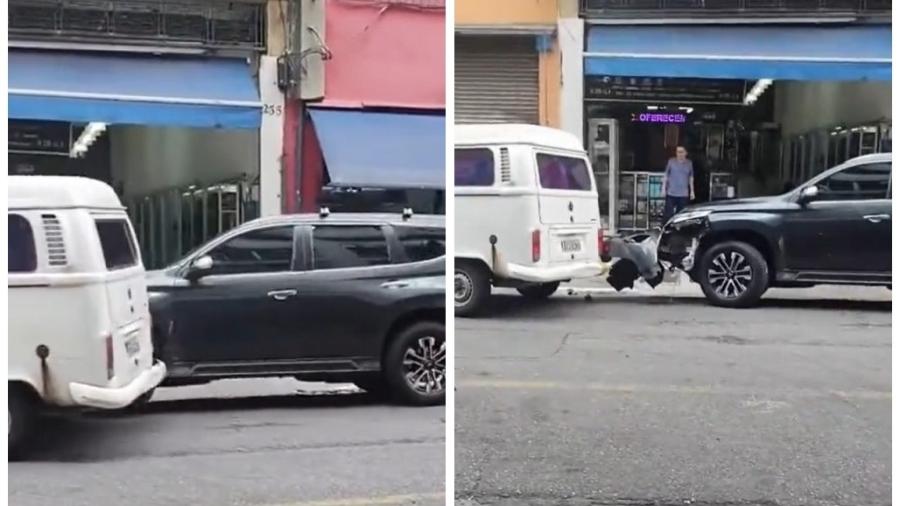 Colisão foi registrada em vídeo por testemunhas que estavam na Rua Vitória, no Centro de São Paulo, nesta quinta-feira (16) - Reprodução/Redes Sociais