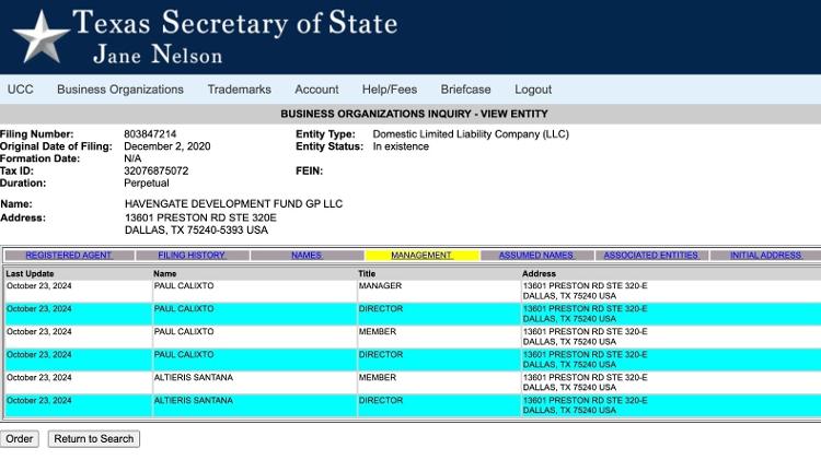 Documento do governo do Texas que comprova a criação do fundo em 2020