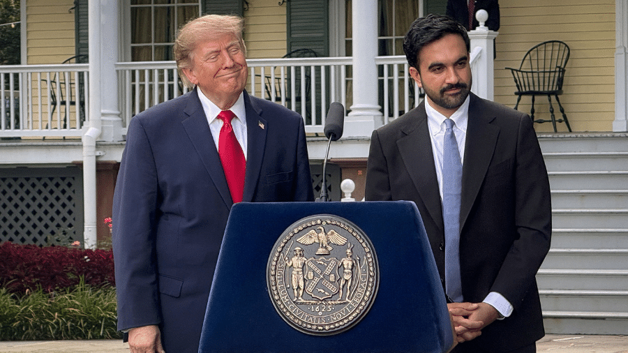 21.set.26 - O presidente dos EUA, Donald Trump, e o prefeito de Nova York, Zohran Mamdani, falam com repórteres durante coletiva de imprensa após reunião na Gracie Mansion, em Nova York, EUA 21.set.26 - O presidente dos EUA, Donald Trump, e o prefeito de Nova York, Zohran Mamdani, falam com repórteres durante coletiva de imprensa após reunião na Gracie Mansion, em Nova York, EUA