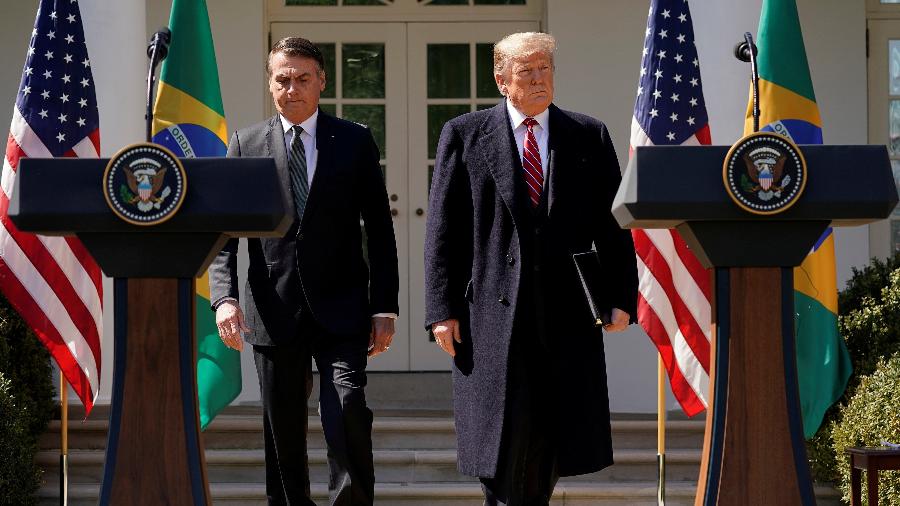 Bolsonaro e Trump em coletiva de imprensa na Casa Branca, em Washington D.C, realizada em 2019 - Reuters