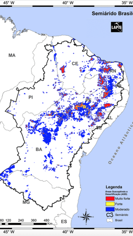 Carte des zones sensibles à la désertification dans la région semi-aride du Brésil - LAPIS - LAPIS 