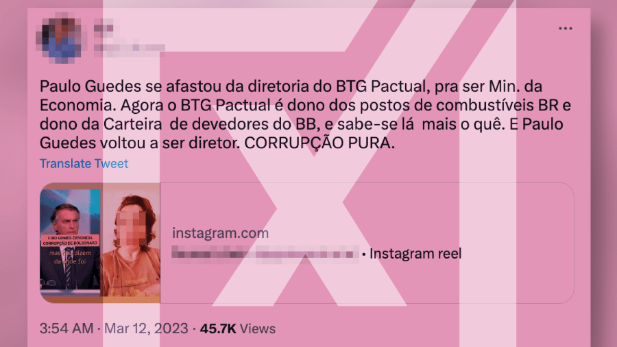 16.mar.2023 - Publicação também erra ao afirmar que o banco é dono dos postos de combustíveis BR – a proprietária é a Vibra Energia - Projeto Comprova