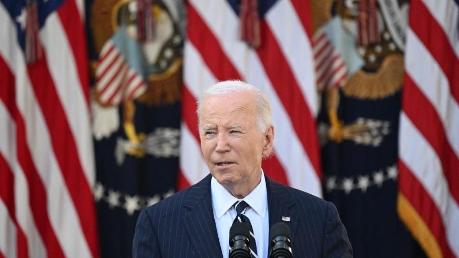 Presidente dos EUA, Joe Biden, discursa à nação no Rose Garden da Casa Branca em Washington, DC, em 7 de novembro de 2024