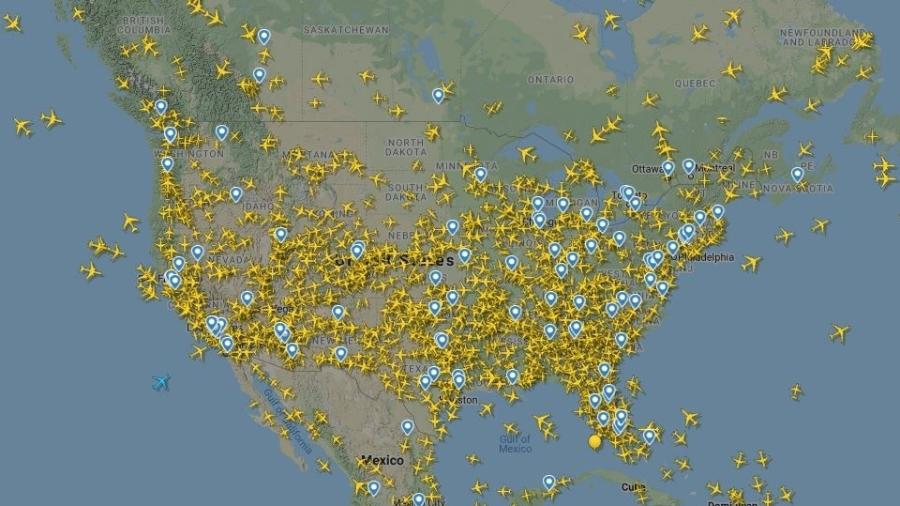 Imagem de radar dos voos no espaço aéreo dos EUA - Reprodução