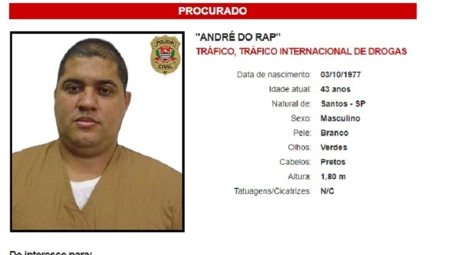 André do Rap, apontado um dos líderes do PCC, foi incluído em lista de mais procurados pela Polícia Civil de São Paulo - Reprodução