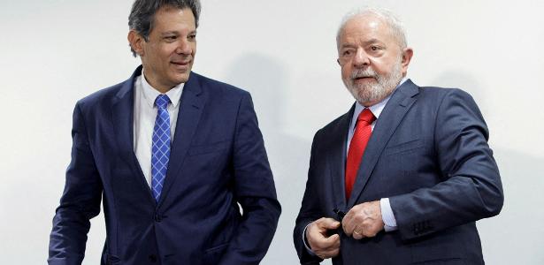 Ministro da Fazenda, Fernando Haddad, e o presidente Lula durante reunião no Palácio do Planalto