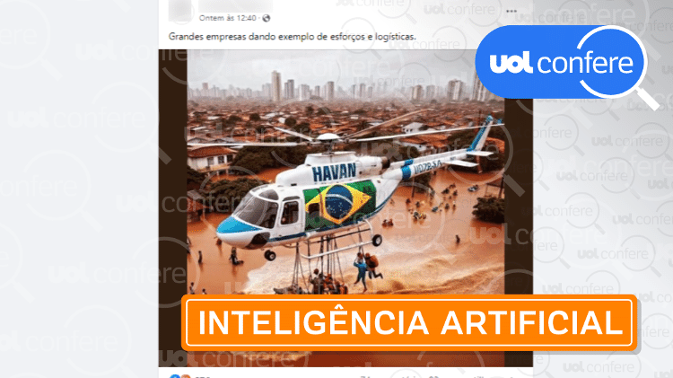 Imagem gerada por IA sobre helicóptero da Havan