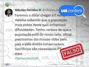 É falso que Nikolas Ferreira disse que fará dólar chegar a R$ 7