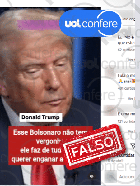 29.abr.2025 - Posts usam tradução falsa para insinuar críticas de Trump a Bolsonaro 29.abr.2025 - Posts usam tradução falsa para insinuar críticas de Trump a Bolsonaro