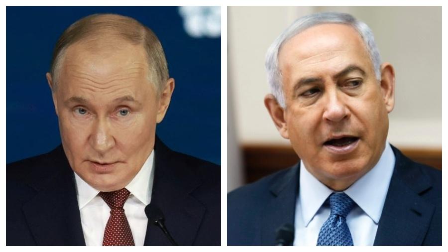 O presidente da Rússia, Vladimir Putin, e o primeiro-ministro de Israel, Benjamin Netanyahu - Reprodução