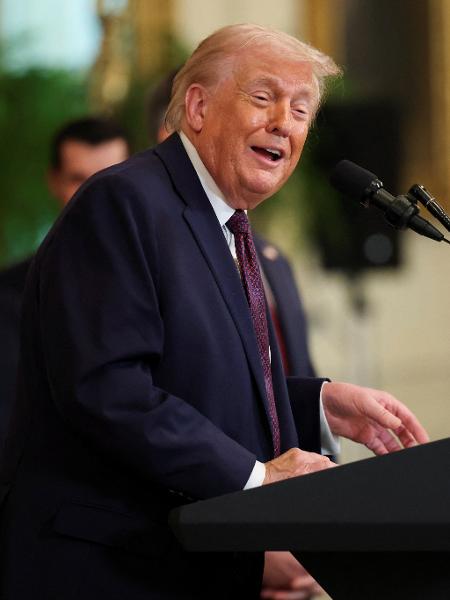 15.jan.2026 - O presidente dos Estados Unidos, Donald Trump, discursa na Casa Branca, em Washington 