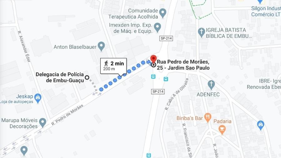Local da chacina de Embu-Guaçu fica a 200 metros da delegacia da cidade - Reprodução/Google Maps