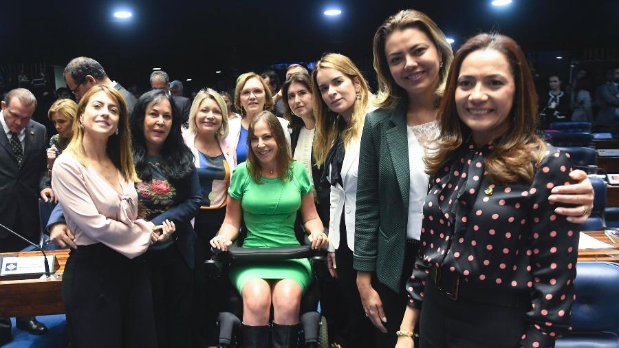 Integrantes da bancada feminina no Senado em foto de fevereiro de 2019. Atualmente, são somente 10 senadoras em exercício - Jefferson Rudy/Agência Senado