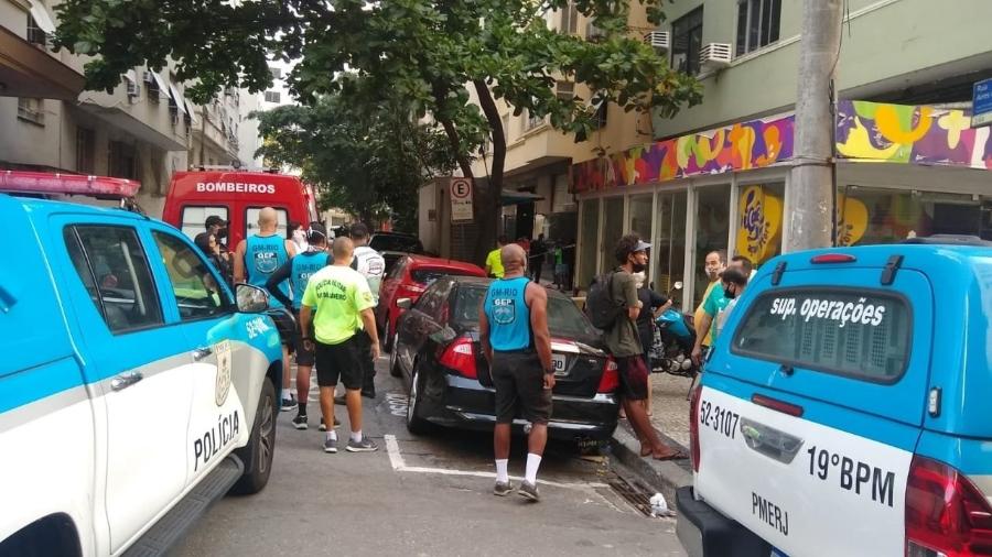 Local na rua Aires Saldanha, em Copacabana, em que pedestre foi atingido por botijão de gás e morreu - Divulgação/PMERJ