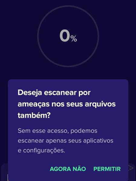 Aplicativo Avast, antivírus; pedido de permissão para acesso a arquivos do celular - Reprodução - Reprodução