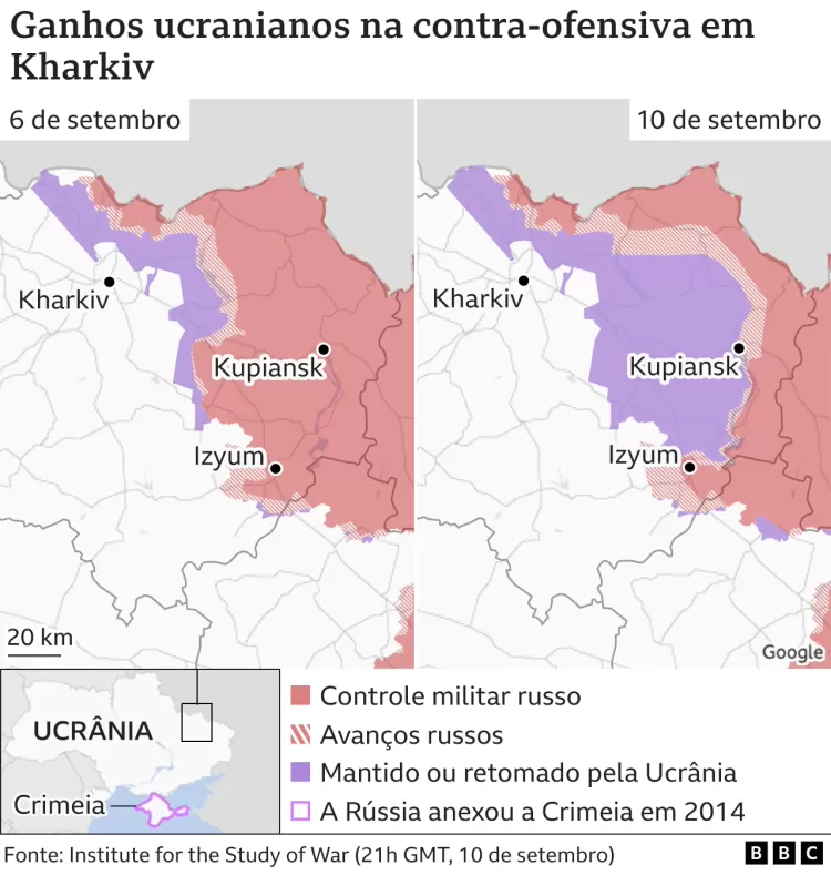 Mapa mostra avanços recentes da Ucrânia - BBC - BBC